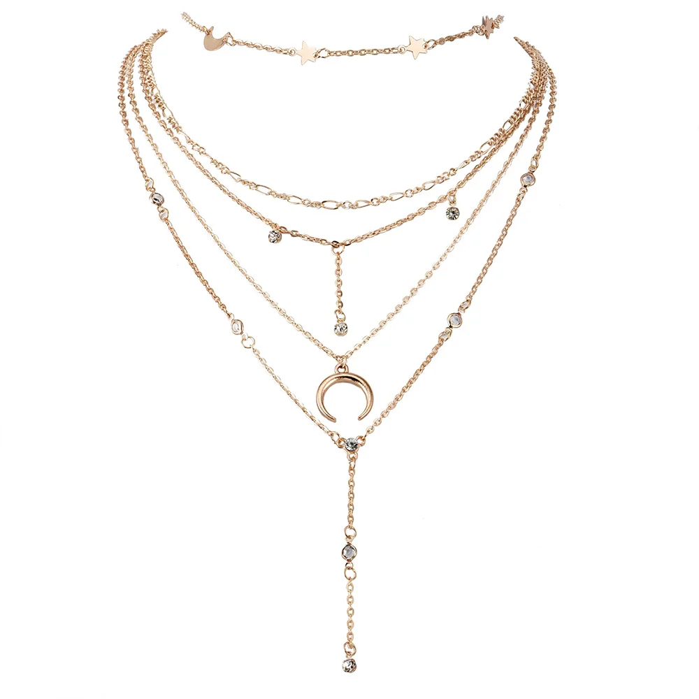 Цепочка на шею Женская многослойная золотистая 5 шт./компл. | Украшения и