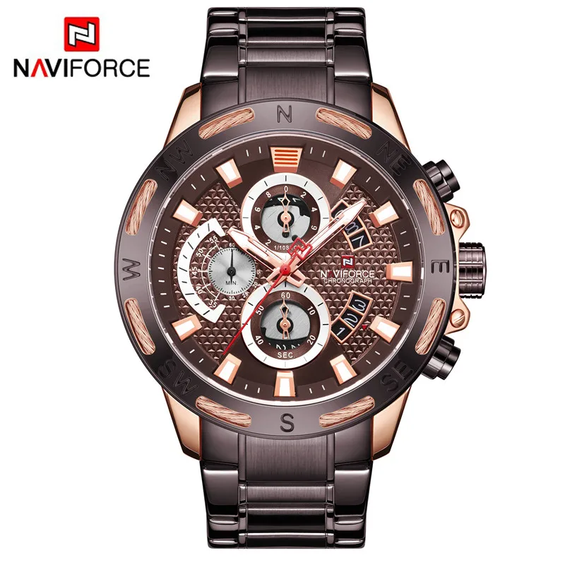 NA916503 without box NAVIFORCE мужские часы Спортивные Хронограф Бизнес Мужские наручные часы лучший бренд класса люкс Военная нержавеющая сталь кварцевые мужские часы 9165 - Цвет: NA916503 without box