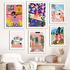 Модная девушка цветок кактус растение лимонный напиток Искусство Холст Живопись скандинавские плакаты и принты настенные картинки для декора гостиной