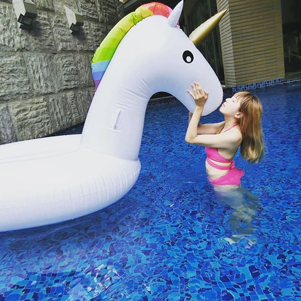 200cm Giant Inflatable Unicorn White Swan Flamingo Swimming Float Pool Float Adult Children Water Party Toys Air Mattress boia