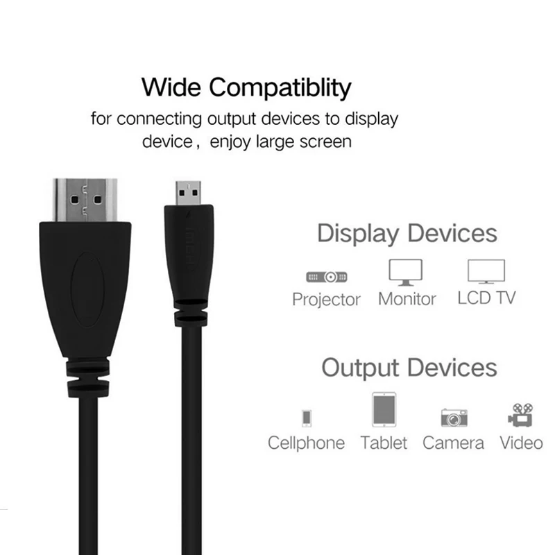 Высокоскоростной MICRO HDMI-совместимый кабель типа D на тип A поддерживает полосу