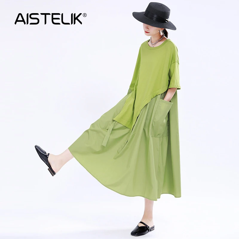 

Летнее новое платье AISTELIK2020, французское ретро-платье с цветочным принтом, мягкое свободное асимметричное платье большого размера