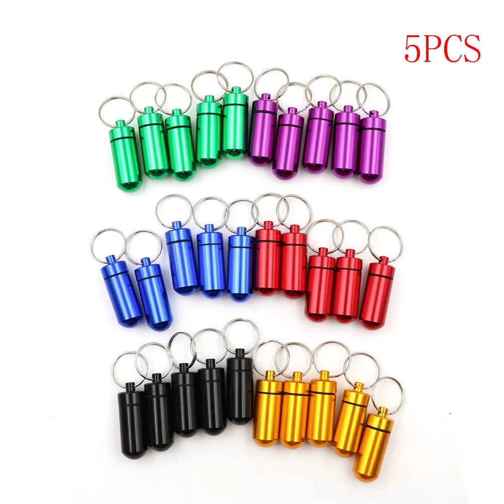 

5Pcs Waterproof Mini Aluminium Pill Box Case Bottle Holder Container Keychai