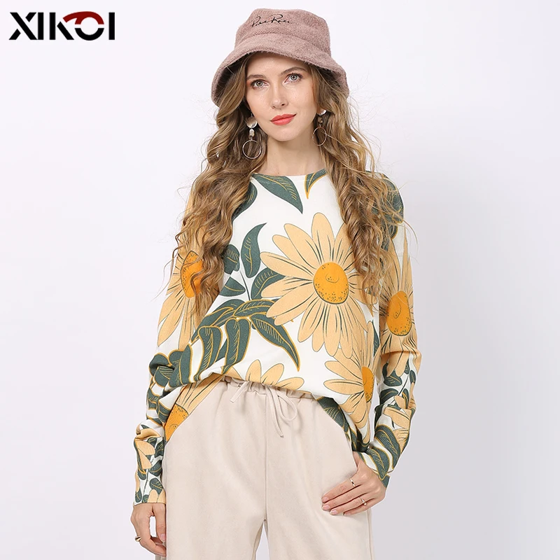 Свитер Женский вязаный оверсайз с круглым вырезом и длинным рукавом | Женская