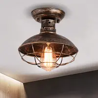 Retro Cage Ceiling Light Fixtures Silver Grey Semi Flush Mount  with E26 Base Lighting for Kitchen Porch Hallway Farmhouse lamp