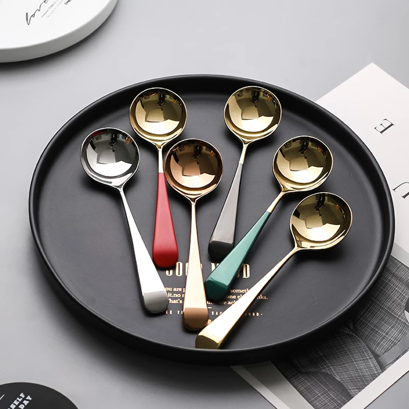 Ложка из нержавеющей стали 304 маленькая круглая суповая ложка Корейская Милая