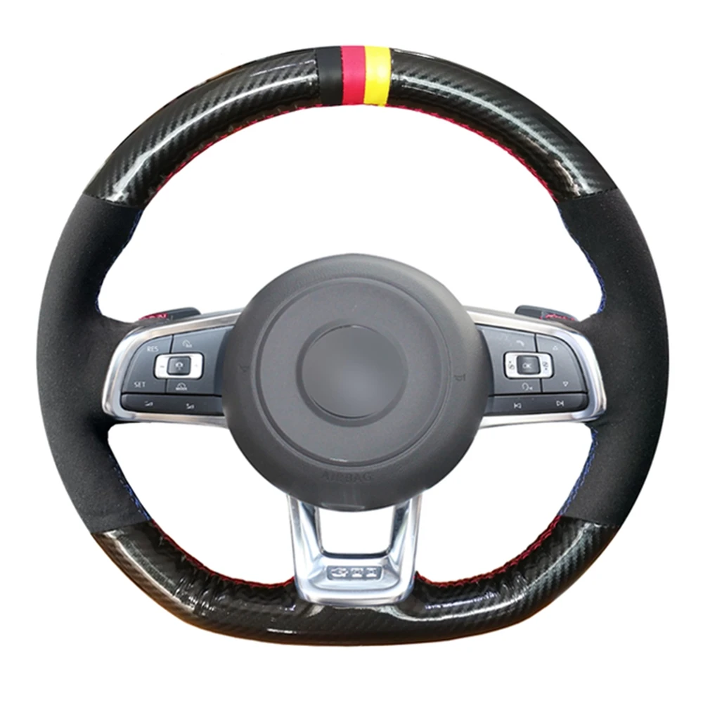 hand stitched carbon fiber black suede car steering wheel cover for volkswagen golf 7 gti golf r mk7 polo scirocco 2015 2016 free global shipping