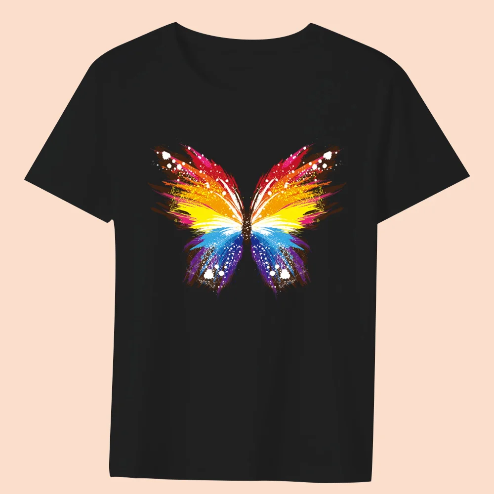 Женские футболки с цветочным принтом бабочки мультфильма уличная одежда круглым