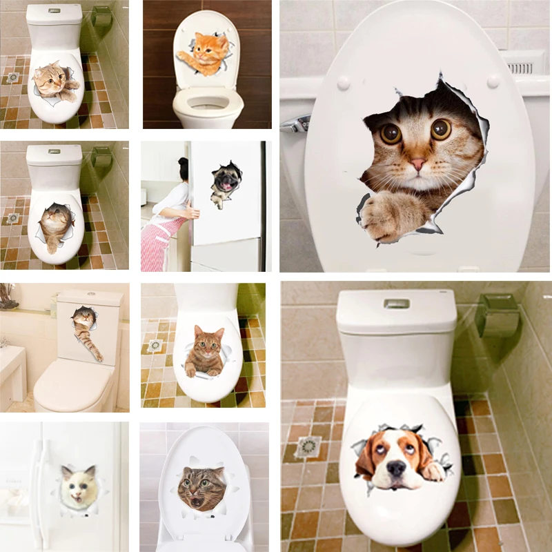 

3D Hole View Vivid Cats Wall Sticker Bathroom Toilet Living Room Refrigerator Decoration Animal Decals Art Sticker Wall Poster