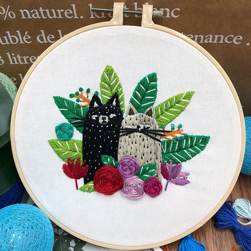 

DIY Embroidery Plant Animal Hand Needles for Beginners Cross-stitched Bag Ribbon Painting Embroidery Hoop Home Decoration