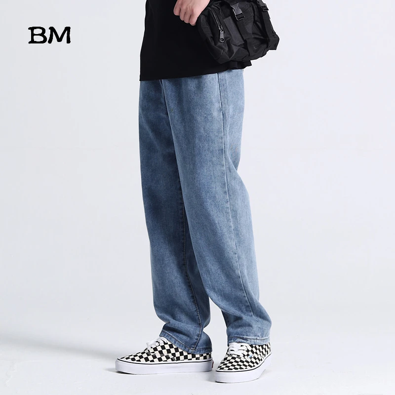 Уличная одежда модные синие джинсы мужские свободные джинсы-карго в Корейском