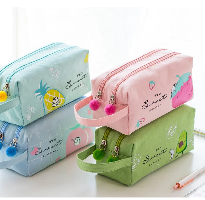 Корейский школьный пенал для девочек и мальчиков карандаш Kawaii коробка для фруктов большой мешок для патронов большой 2 молнии Пенал Канцтовары милый