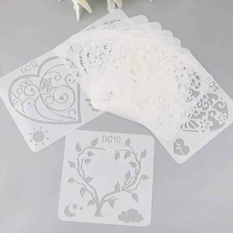 

12Pcs Flower Heart Drawing Molds Plastic Children Painting Stencils DIY Paper Art Craft Card Label Scrapbook Bookmark