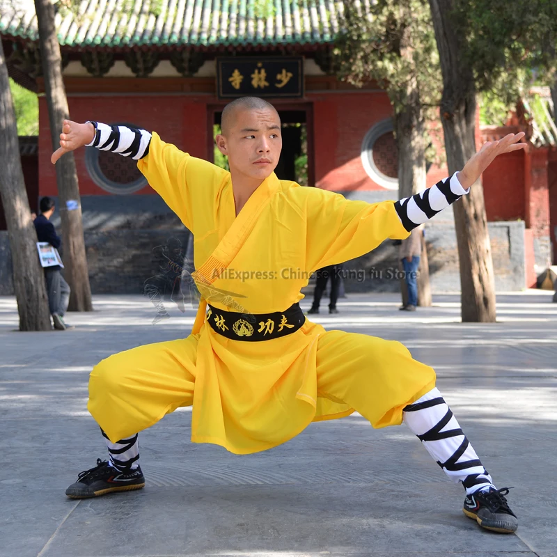 Yellow Shaolin Monk Performance Costume Martial arts Uniform Kung fu Tai chi Wing Chun Wushu  Karate Suit