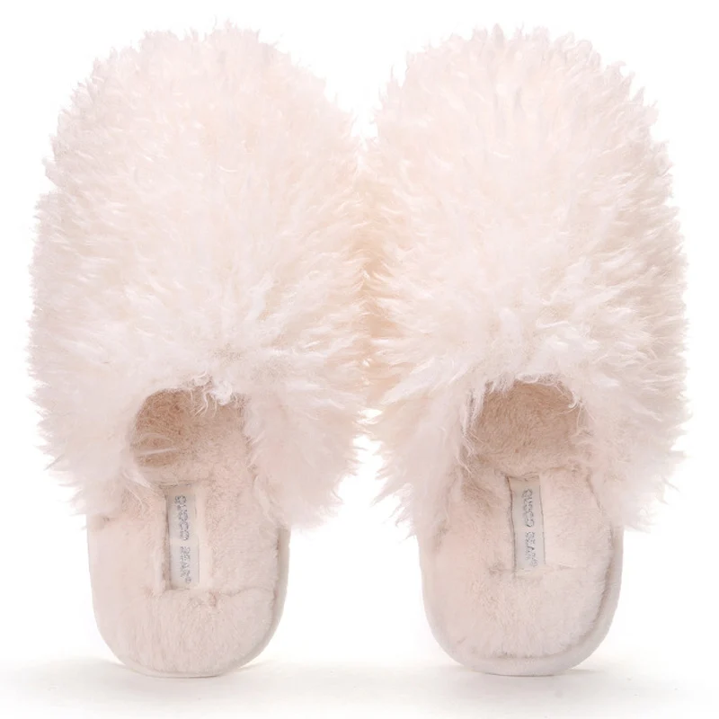 

New Winter Women Fur slippers Fluffy Fur Flip Flops Furry Flat Slides Warm Indoor Slippers Female Fuzzy Fur Plush Home shoes New