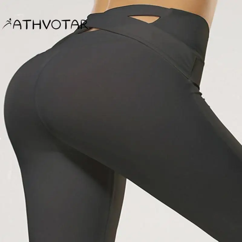 

ATHVOTAR Sexy Yoga Leggings Cross Belt High Waist Hip Lift High Elasticity Fitness Gym Clothing Running Quick Dry Sport Pants