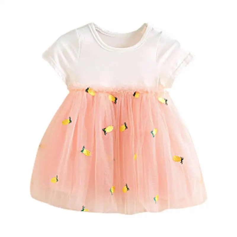 

1-6 Years Summer Girls Lace Dress Flower Design Princess Dress Short-sleeve Mesh Tutu Dress for Girls Casual Clothing Vestido