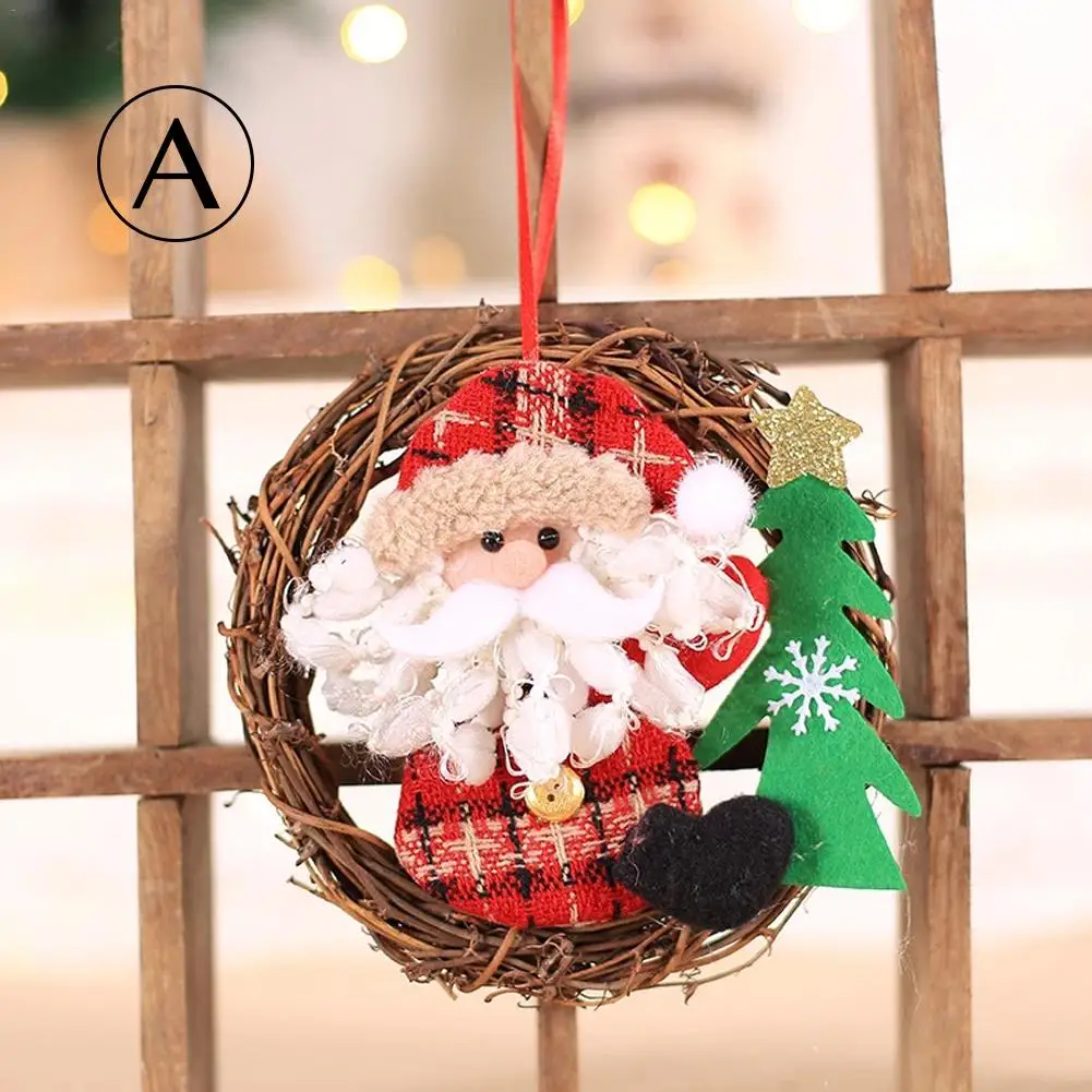 Креативный Рождественский венок подвесная Статуэтка из ротанга гирлянда на