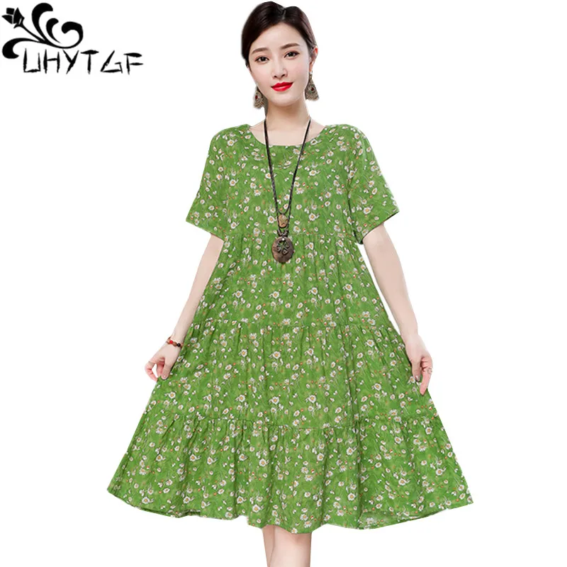 

UHYTGF летние платья с принтом для женщин хлопковое шелковое удобное милое платье для беременных женщин с коротким рукавом 5XL платье большого размера 1664