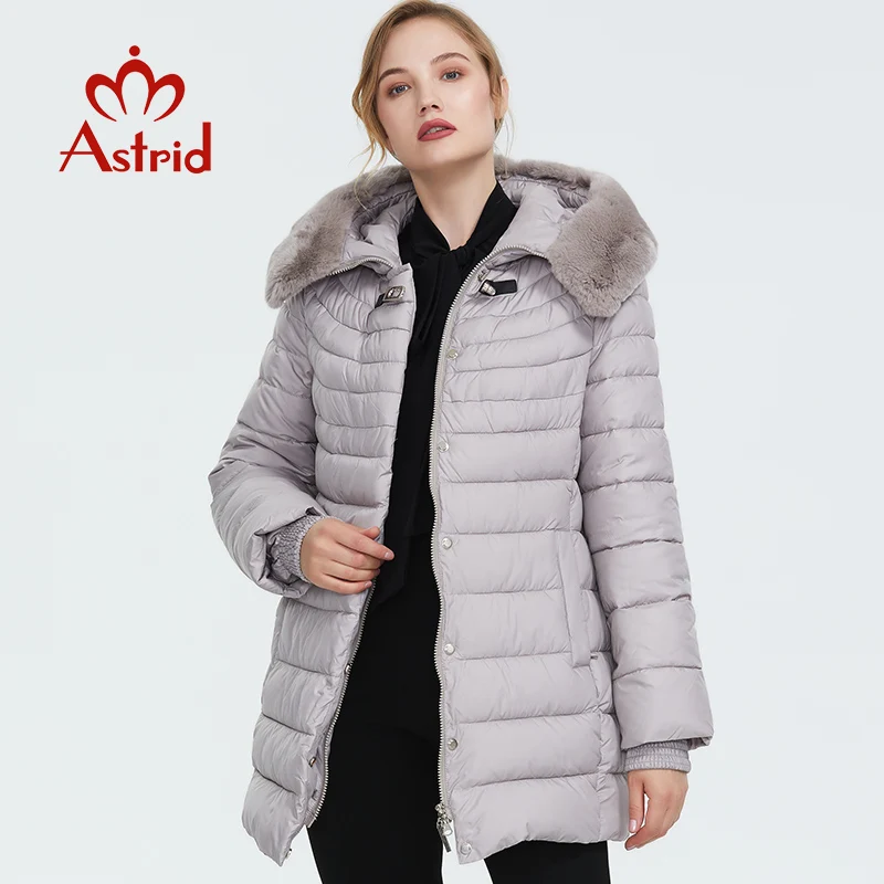 Astrid 2019 Зима новое поступление пуховик женский с меховым воротником свободная