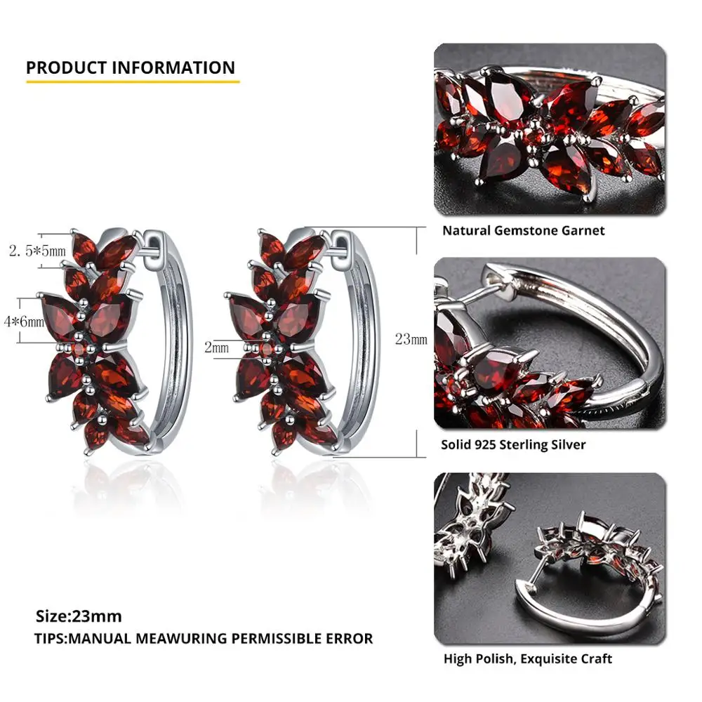 Hutang 7.19ct настоящий гранат женские серьги клипсы, 925 пробы серебро натуральный красный драгоценный камень изящные элегантные ювелирные изделия Новое поступление подарок