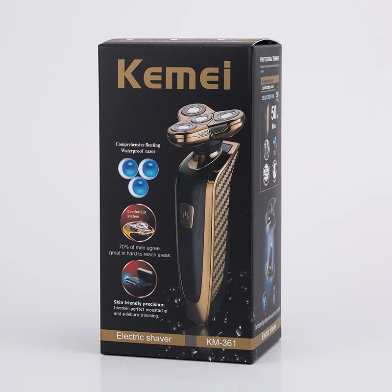 Kemei 3 в 1 моющаяся аккумуляторная электробритва Мужская машинка для бритья носа