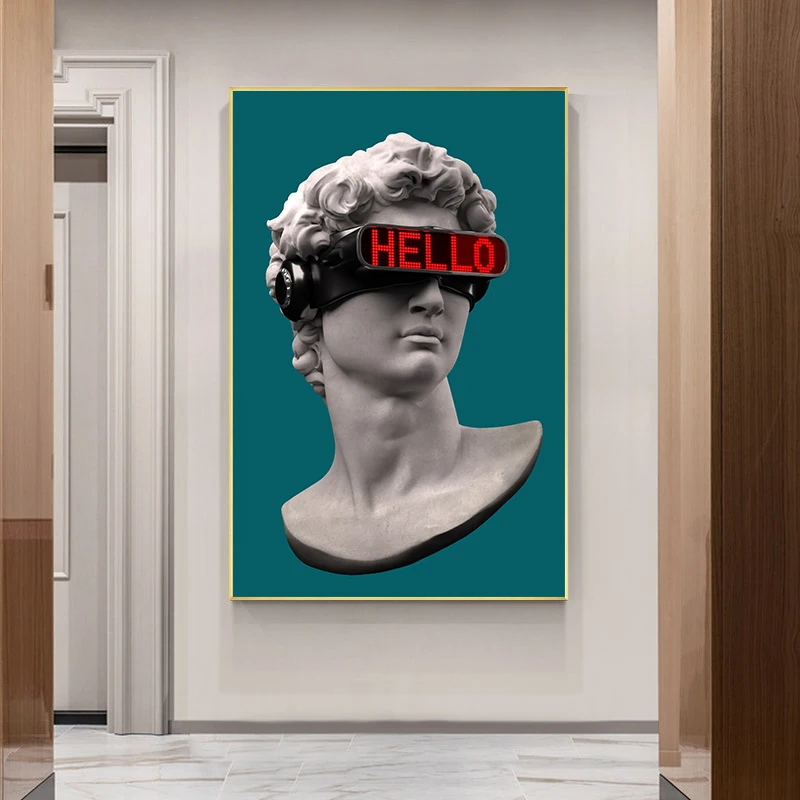 

David Sculpture with VR Glasses Wall Art Canvas Posters and Prints David Abstract Canvas Paintings on The Wall Decor Pictures