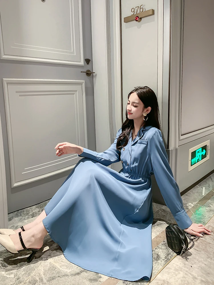 

New Plus size Autumn Spring Dress Girls Party Female Vintage Dress button Long Sleeve Women Dresses Long Shirt Boho Robe Vestido