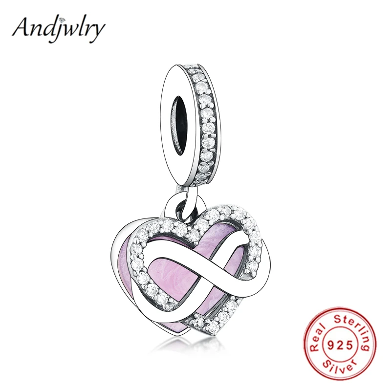 

925 Sterling Silver Sparkling Infinity Heart Dangle Charm Fit Original Pandora Charms Bracelet Beads For Making DIY Berloque