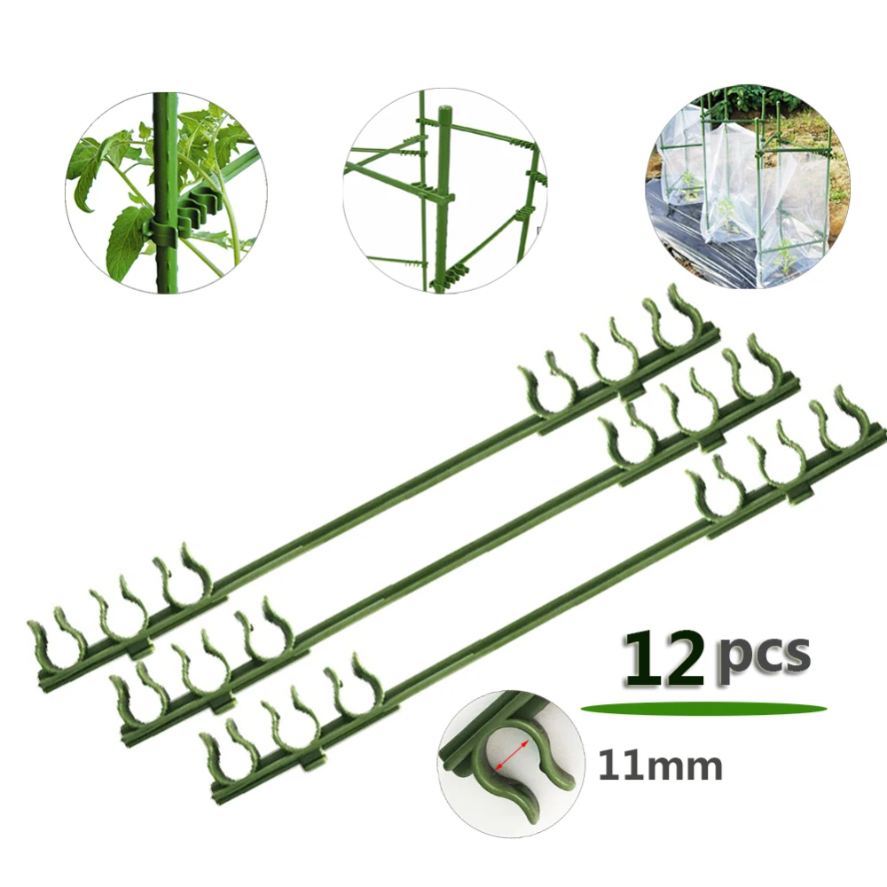 

12pcs Tomato Cage Connectors Climbing Vine Rack Stake Arms With 6 Buckles For 11mm Stake