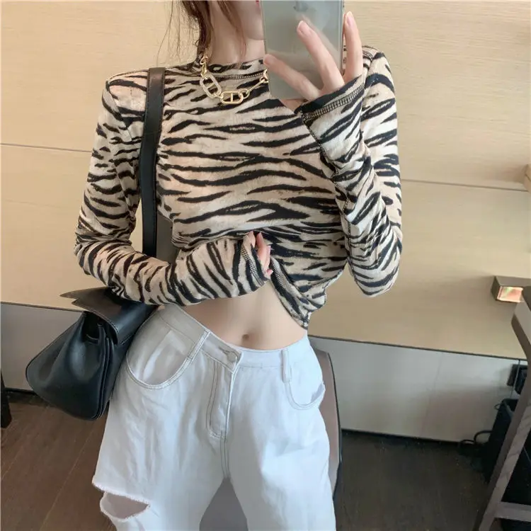 

Zebra-print bottoming shirt women's t-shirt tide