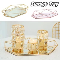 vintage european colorful glass metal storage tray gold oval fruit plate desktop small items jewelry display tray mirror