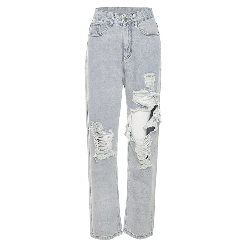 

2021 Summer Women's New High-waisted Slim-fitting and Fashionable Denim Pants for Girls Ripped Straight-leg Casual Jeans Women