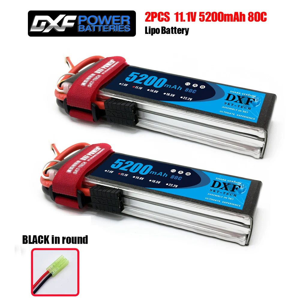 DXF RC батарея 2 шт 11,1 V 5200mAh 80C-160C 3S Lipo батарея для RC вертолетов самолета автомобиля дрона FPV лодки грузовика - Цвет: Black in round