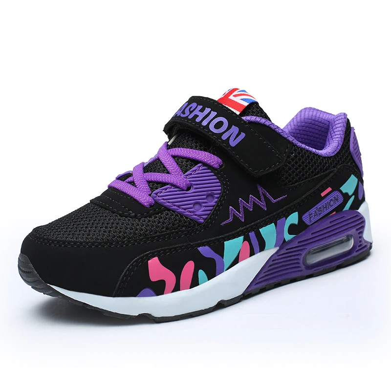 Black purple Новинка, Стильные Баскетбольные Кроссовки, Детская уличная Баскетбольная обувь, Нескользящие кроссовки, мягкие спортивные кроссовки для девочек, спортивная обувь - Цвет: Black purple