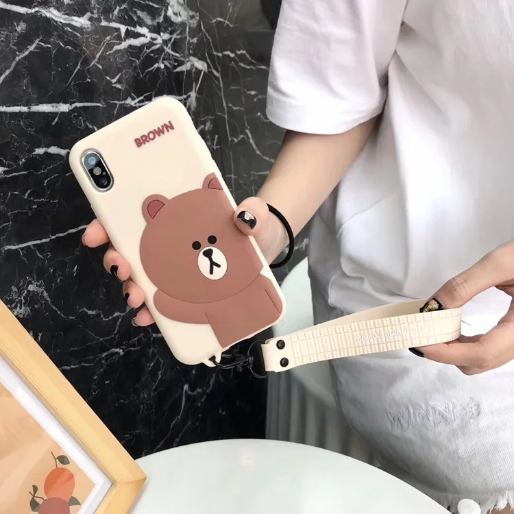 Применимый чехол для телефона с рисунком медведя Apple xsmax IPhone7/8 Plus Мягкий силиконовый 6 S Южная Корея милый ремешок