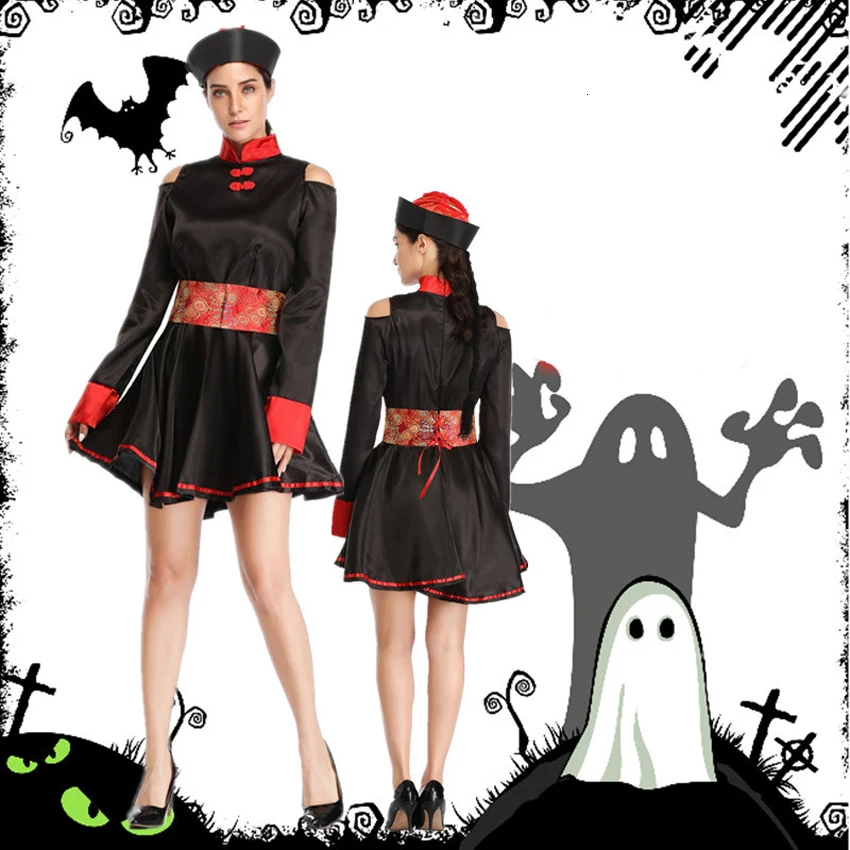Хэллоуин женский китайский страшный зомби шапка костюм для косплея платье