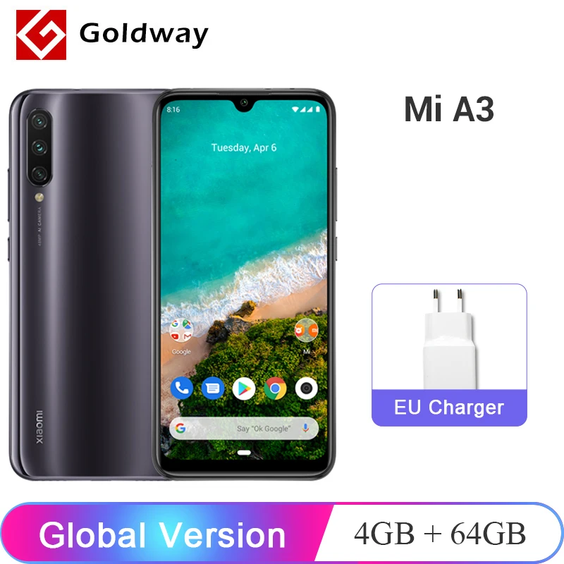 Глобальная версия Xiaomi Mi A3, 4 Гб ОЗУ, 64 Гб ПЗУ, мобильный телефон Snapdragon 665, четыре ядра, экран 6,088 дюйма, 48 м+ 32 МП камера, 4030 мАч