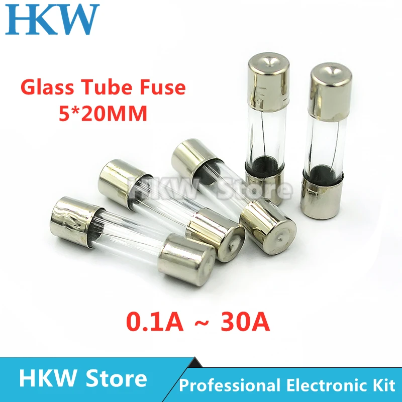 10/20pcs Glass Tube Fuse 5x20MM 0.1A 0.2A 0.5A 1A 2A 3A 4A 5A 6.3A 8A 10A 12A 15A 20A 30A 25A 250V Fast Blow Fuses Fusibles