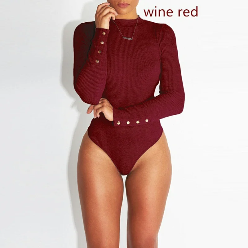 

Solid Ribbed Knit Black Gray Female Bodysuit O Neck Top Women Long Sleeve Fall 2021 Winter Bodycon Keep Warm Khaki Body Sexy