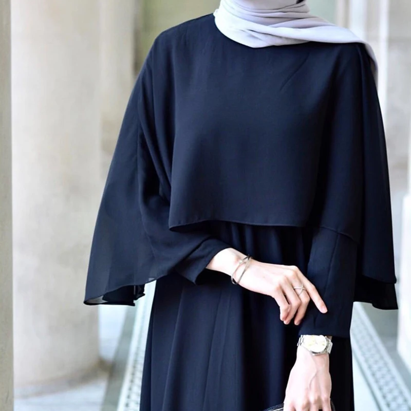 Мусульманский хиджаб длинное платье однотонная Мантия с оборками Женский