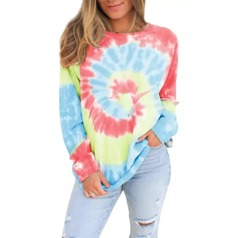 

2021 spring, autumn and winter new casual hot sale women's long-sleeved women's tie-dye printed round neck women's sweater