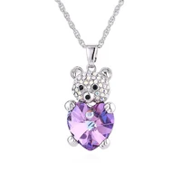 exquisite cute korean heart bling austrian crystal bear pendant necklace women accessories fashion bridal wedding love gifts