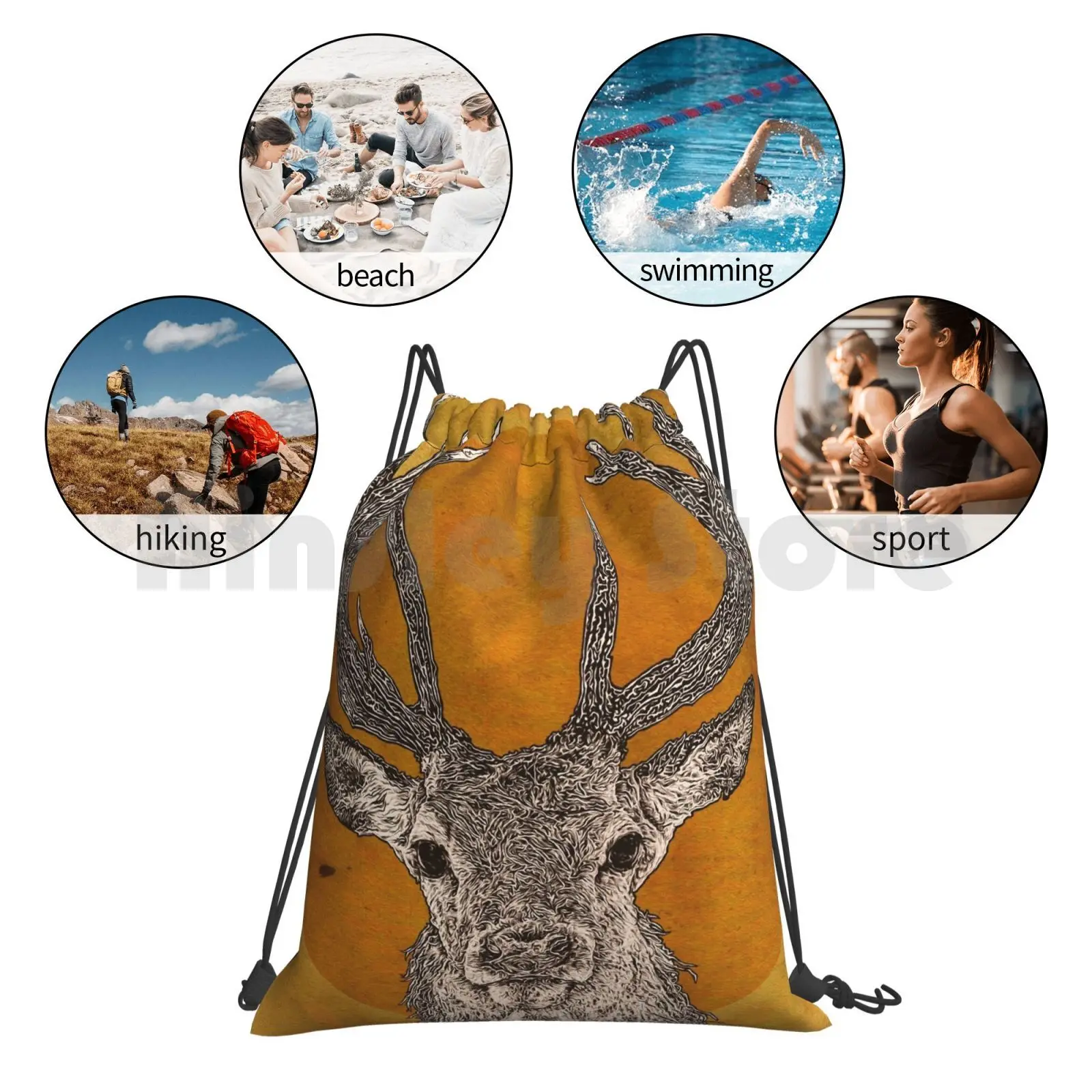 

Wild Stag'S Head Backpack Drawstring Bag Riding Climbing Gym Bag Stag Deer Animal Wild Wildlife Nature Beast Antlers Eyes