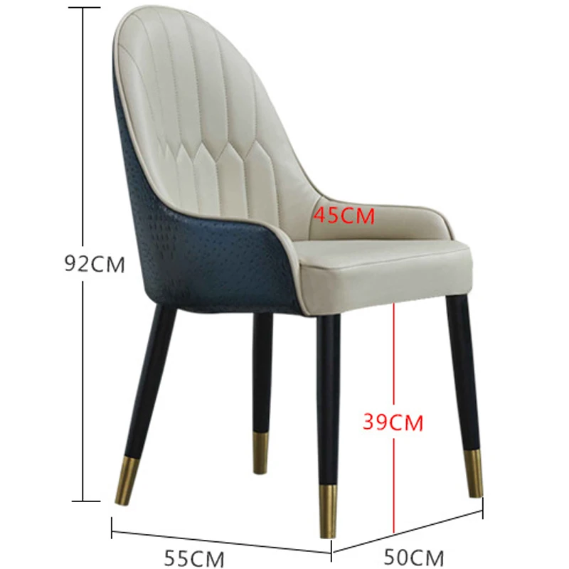 Роскошный скандинавский железный металлический мягкий кожаный обеденный стул