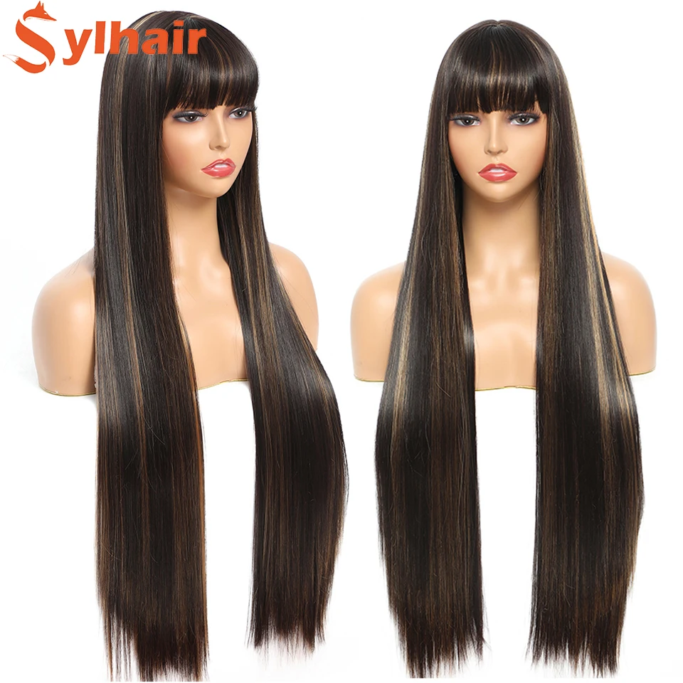 Парик 80 см супердлинные прямые парики блонд синтетические с челкой для женщин