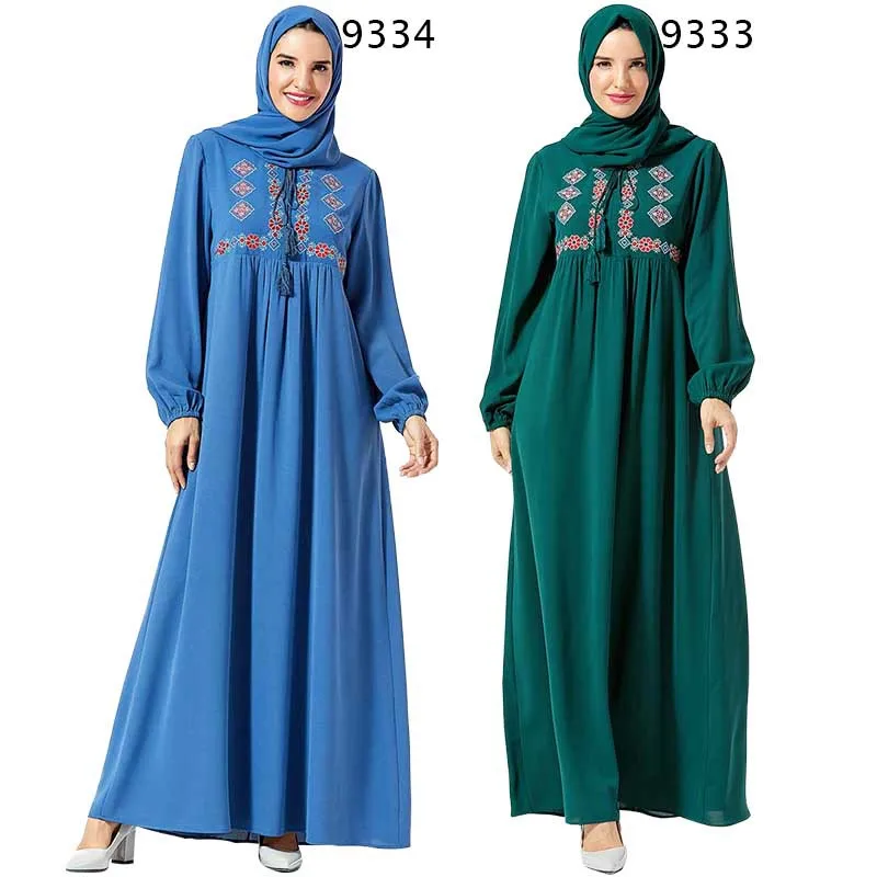 

Casual Maxi Dress Muslim Embroidery Abaya Hijab Long Robe Gowns Vestidos Kimono Middle East Eid Ramadan Arab Islamic Caftan Baju