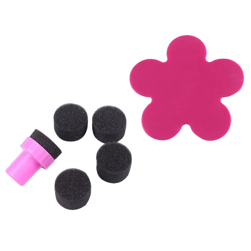 Штамповка Nail Art Image 1 шт. Пластик держатель + 5 губки в форме цветка палитра лака