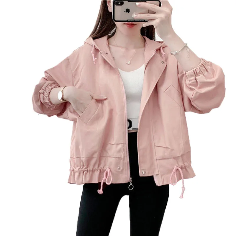 Куртка женская с подкладкой, свободная, розовая, весна-осень, D804, 2021