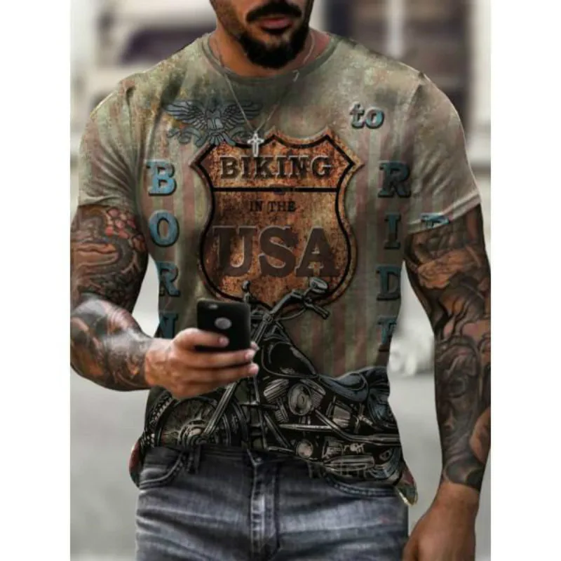 

Summer Men's T-Shirt European And American Street Fashion BIKING US 3D Printed Clothes, Loose Large Size Quick-Drying T-Shirt
